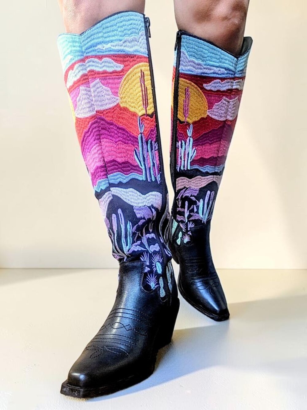 Nastygal rare leather embroidery southwestern fairy boho knee high boot 4uk 37Eu - Picture 4 of 16